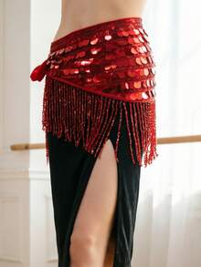 Shimmer Coin Tassel Belly Dance Hip Scarf With Dangling Charms For Festival Rave, Cosplay Costume, Dance Training And Performance - Multicolor - View 4