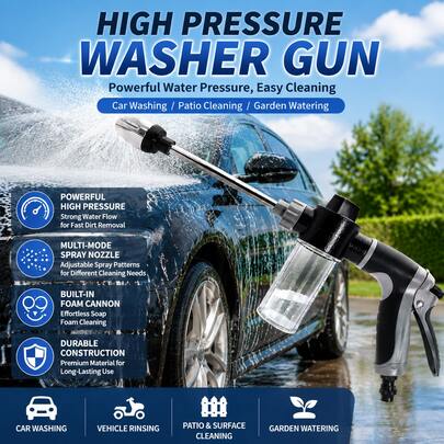 1PC High Pressure Foam Gun Adjustable Car Wash Foam Cannon With Long Handle, Multi-Function Pressure Washer Spray Bottle For Car Cleaning. Garden Watering. Lawn Irrigation, Floor Cleaning, Pet Bathing, Tire Inflating Tool