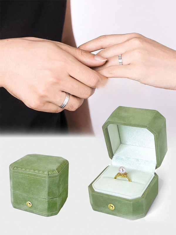 1 Stück grüne Samt-Hochzeitsringbox, elegantes Überraschungs-Braut-Verlobungsringkissen, achteckiges Verlobungsringkissen, einfarbige edle Ringbox, geeignet für Heiratsantrag, Verlobung, Hochzeit, Hochzeitszubehör und Hochzeitsdekoration