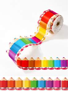1pc Colorful Self-Adhesive Decorative Paper Border Strip, Suitable For Classroom Bulletin Boards And School Notice Boards, No Extra Glue Needed, Vibrant Multicolor Wall Edge Decoration Strip, Back To School Classroom Decor, DIY Classroom Wall Display - Multicolor - View 3
