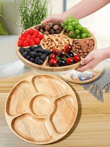 1pc Five-Compartment Round Wooden Tray, Used For Snacks, Dried Fruits, Tea, Suitable For Home, Hotel, Restaurant, Wedding Party, Kitchen, Table Decoration - Brown - View 9