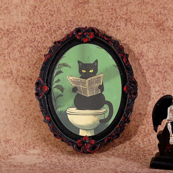 1pc Mini Photo Frame Shaped Fridge Magnet, Funny Cat Reading Newspaper Pattern, Decorative Prop, Holiday Gift