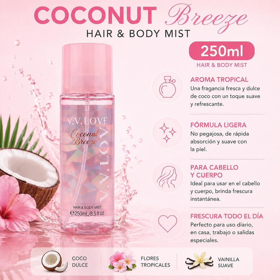 Bruma para Cabello y Cuerpo 236ml Aroma Coco Spray Perfumado - Fresco - Ver 1