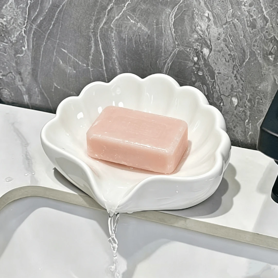 貝殼造型皂盤 多功能化妝品珠寶收納盤 極簡創意浴室皂碟 自動排水 實用居家收納盒 - 貝殼款 - 查看 1
