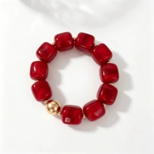 1pc Bohemian Summer Beach Colorful Resin Square Bead Elastic Bracelet, Gold Spherical Spacer Design, Stackable Bracelet For Women's Daily Wear And Vacation Outfit Jewelry - Multicolor - View 15