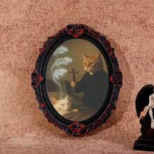 1pc Wooden Photo Frame Fridge Magnet, Exorcist Cat Pattern Fridge Magnet - Suitable For Home, Office, Study Room Fridge Decoration - Fridge Magnet! - one-size - View 2