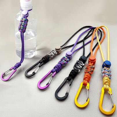 1/2pcs Portable Water Bottle Lanyard With Keychain, High-Strength Aluminum Alloy Clip, Water Bottle Strap, Water Bottle Accessories, Multiple Colors Available, Suitable For Back To School, Fitness, Picnic, Camping, Outdoor Activities, With Hook
