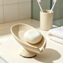 Leaf Shape Drainage Soap Dish, Travertine Texture Resin Soap Holder, Self Draining Bar Soap Tray For Bathroom Sink Countertop Decor - Transparent-Soap Box - View 4