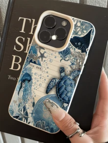 1件 白色泡泡海龜水母極簡風全包覆 TPU 防震手機殼，適用於 Apple 17 16 15 14 13 12 11 Pro Max Air 及系列 - 彩色 - 查看 3