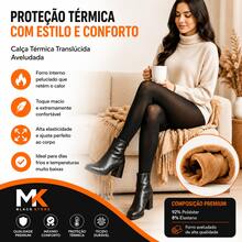 Calça Térmica Translúcida Aveludada Tamanho Único 32x99cm - Preta Inverno Quentinha - Preto - Visão 2