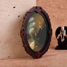 1pc Wooden Photo Frame Fridge Magnet, Exorcist Cat Pattern Fridge Magnet - Suitable For Home, Office, Study Room Fridge Decoration - Fridge Magnet! - one-size - View 4