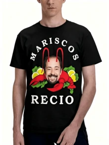 T Shirt. Antonio Recio Oversized Graphic T-Shirt For Men (2026): White Cotton T-Shirt With A Round Neck And Short Sleeves Featuring A "MARISCOS RECIO" - Black - View 9