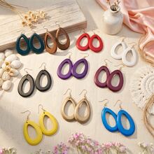 10 Pairs/Sets Wooden Hollow Teardrop Earrings, Suitable For Mother's Day And Daily Gifts. - Gold Hoop Earrings - View 5