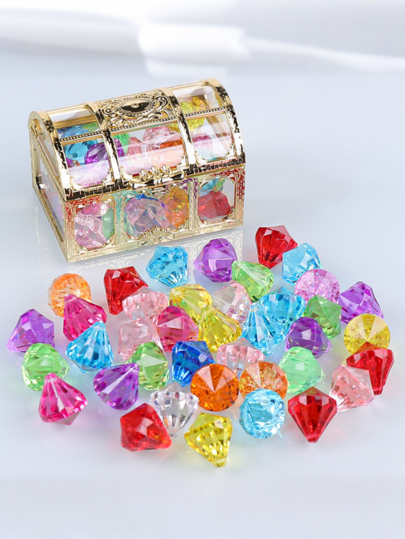 50pcs Clear Shiny Acrylic Gems & Pirate Chests. Ideal For Festival Treasure Hunts Hidden In Grass, Beaches Or Pools. Perfect Pool Party & Birthday Gifts For All Scenes To Lift Fun Atmosphere.