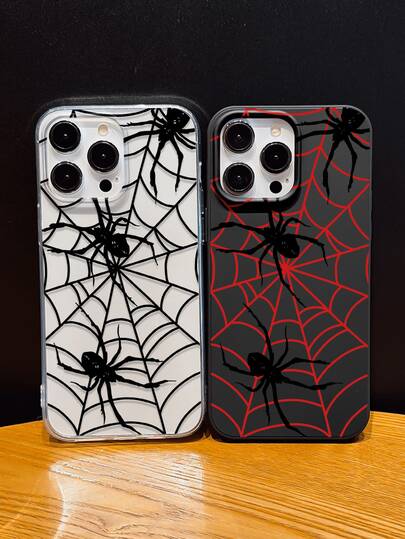2pcs Spider Web Pattern TPU Soft Phone Case Matte Texture Anti-Fall Phone Case UV Printed 2D Pattern Suitable For IPhone11/11PROMAX/12/12PRO/12PROMAX/13/13PRO/13PROMAX/1414PRO/14PROMAX/14PLUS/15/15PRO/15PROMAX/15PLUS/16/16pro/6promax/16PLUS/17/17pro/17promax
