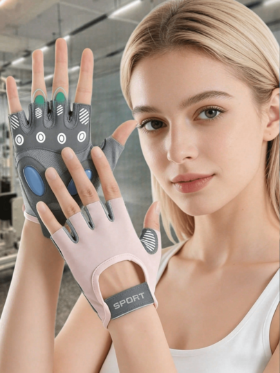 Un par de guantes deportivos para hombres y mujeres, con amortiguación de aire antideslizante, guantes de media dedo, yoga de hierro, seda de hielo, transpirables, resistentes al desgaste para fitness