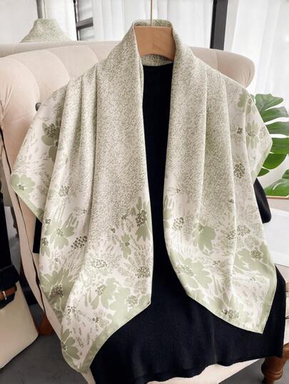 1 chiếc khăn bandana vuông vải twill họa tiết hoa in lụa giả 90cm cho nữ, phụ kiện trang trí áo khoác ngoài