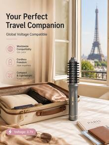Rechargeable Wireless 3-In-1 Hot Round Styling Brush, Built-In 5000mAh Large Capacity Battery, Portable Anti-Scald Hot Hair Brush, Suitable For Curly, Straight And Voluminous Hairstyles, 3 Temperature Settings, Travel Hair Styling Tool For All Hair Types - B - View 7