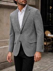 Blazer Kasual Pria, Kancing Tunggal 2 Kancing, Jaket Jas Bisnis, Pakaian Luar Kasual untuk Perjalanan Sehari-hari, Pernikahan - Grey - View 3