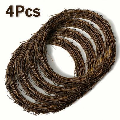 4Pcs 12‑Inch Round Natural Grapevine Wreath Frame, Rustic Dry Twig Vine Ring Blank Base, DIY Handcraft Supplies For Christmas Thanksgiving Halloween Boho Wedding Farmhouse Party Wall Decor
