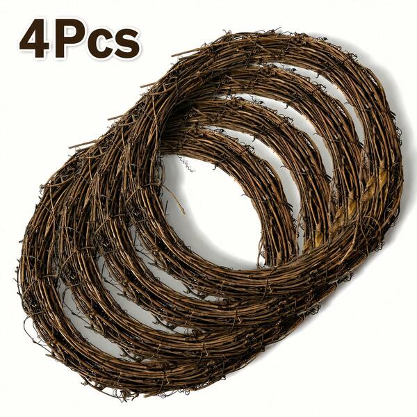 4Pcs 12‑Inch Round Natural Grapevine Wreath Frame, Rustic Dry Twig Vine Ring Blank Base, DIY Handcraft Supplies For Christmas Thanksgiving Halloween Boho Wedding Farmhouse Party Wall Decor