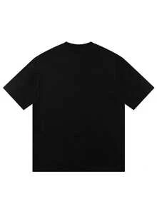 Men's Graphic Print Oversize T-Shirt With Ascend Lettering Wing Design, 100% Cotton, Loose Fit, Casual Tee For Outdoor Sports And Beach Parties, Suita - Black - View 2