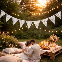 White Floral Lace Garland, Lace Triangle Bunting Banner, 1 Piece With 12 Flags, Bohemian Vintage White Floral Fabric Triangle Lace Flag Garland, Suitable For Wedding, Bridal Shower, Valentine's Day, Birthday Party, Garden Tea Party Decoration - View 14