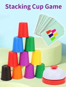 (Random Color) 50 Cards 12 Cups 1 Bell/50 Cards 6 Cups Game Set Educational Competition Stacking Cups, Desktop Game Stacking Tower Game Christmas Gift Interactive Toy - Multicolor - View 1