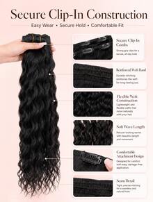 Women's Long, Deep Curly Hair Clip Style Full Roll Wavy Wig Set Is Lightweight And Easy To Install, Suitable For Travel With No Glue Needed Wigs, And Easy To Wear As Halloween Accessories. The Hair At 9am Is Light, Soft, And Naturally Shiny - Natural & Black - View 7