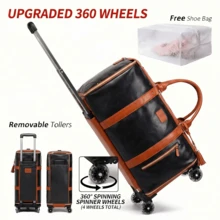 Business Travel 2-In-1 Garment Luggage, Rolling Suitcase With Detachable Carry-On Hand Bag, Free Cosmetic Bag Included - Black - View 8