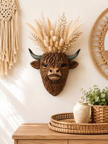 Highland Cow Head Wall Hanging Planter, Rustic Bohemian Style Resin Hanging Flower Pot, Decorative Succulent Plant Holder For Living Room, Bedroom, Entryway, Patio, Farmhouse Wall Decor, Unique Housewarming Gift For Animal Lovers And Women - Multicolor - View 4