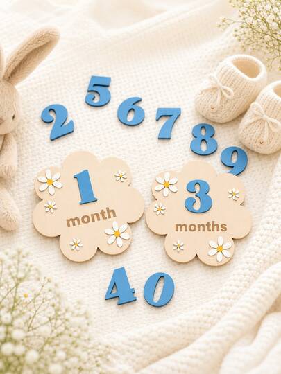 1-12 Months Wooden Flower Milestone Cards, Baby Growth Record Photo Props, Newborn Commemorative Photo Props, Double-Sided Milestone