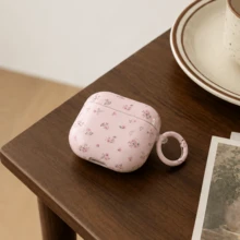 Fashion Creative Pink Floral Earphone Case With Hanging Ring For Airpods 4th Gen Cute Earphone Cover Apple 2nd Gen 3rd Gen New Protective Case Pendant Airpodspro 3 Korean Style Earphone Case Pro 2 Girls Earphone Case Protective Cover Spring Summer Earphone Case Birthday Gift Holiday Gift - Baby Pink - View 2