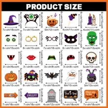 Halloween Photo Booth Props Set With Pumpkin Frame - Spooky Masks, Glasses & Signs For Halloween Party Decorations - Multicolor - View 9