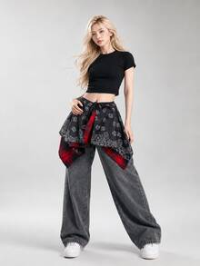 Jazz Street Dance Brand Red & Black Punk Plaid Hem Butt Cover, Waist Wrap For Dancing - Multicolor - View 7