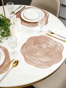 1-6pcs Gold Rose Hollow Placemats, Luxury Modern PVC Irregular Flower Heat-Insulating Non-Slip Table Mats, Suitable For Wedding, Dinner Party, Christmas, Valentine's Day Table Decor, All Seasons - Multicolor - View 9