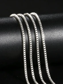 5pcs 2mm Silver Square Box Necklace Chain, Stainless Steel Hypoallergenic Durable Material, Elegant Jewelry Chain Suitable For DIY Accessories, Minimalist Charm Necklace For Men And Women, Suitable For All Seasons. Perfect For Daily Outings, Gatherings, And Parties. - Steel - View 4