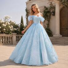 Women's Cocktail Dress Sky Blue Off Shoulder Ball Gown Puffy Sleeve Princess Prom Evening Dress Quinceanera Formal Gown,Birthday Parties, Banquets - Sky Blue - View 4