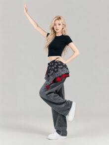 Jazz Street Dance Brand Red & Black Punk Plaid Hem Butt Cover, Waist Wrap For Dancing - Multicolor - View 4