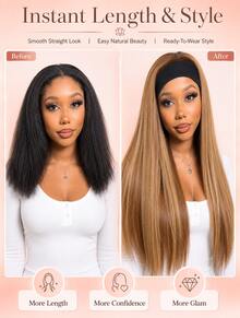 Honey Blonde Straight Headband Wig Synthetic Long Silky Hair Beginner Friendly Secure Combs Ready To Go Easy Wear Daily Fashion Wig - Gold - View 11
