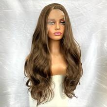 websterwigs Long Brown Wave Wigs For Women Synthetic Hair Side Part Light Brown Curly Natural Wave Brunette 13X4 Lace Front Wig Daily Party, Halloween - Multicolor - View 5