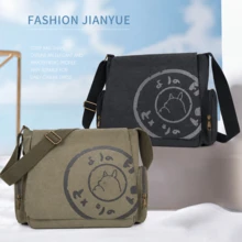 bolsa transversal feminino Bolsa Feminina Vintage Saco Feminino De Grande Capacidade De Lona Mensageiro - Quadrado Preto - Visão 4