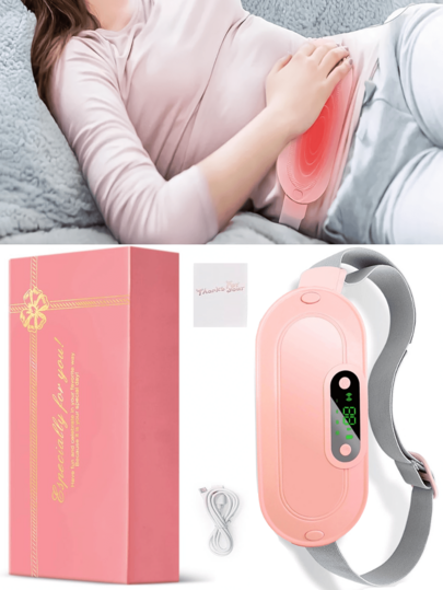 1Pc GMOX Cordless Period Pain Relief Belt, Adjustable Heated Waist Wrap With Vibration Massage, 3 Heat Levels Cramp Relief Heating Pad For Women Self-Care