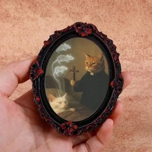 1pc Wooden Photo Frame Fridge Magnet, Exorcist Cat Pattern Fridge Magnet - Suitable For Home, Office, Study Room Fridge Decoration - Fridge Magnet! - one-size - View 12
