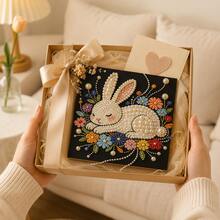 1pc 3D Pearl Diamond Painting Kit, DIY Embossed Rhinestone Mosaic Art Set With Full Accessories, Whale/Castle/Rabbit Tree Pattern Handmade Wall Decor Gift For Girls Home Bedroom Ornament - Multicolor - View 4