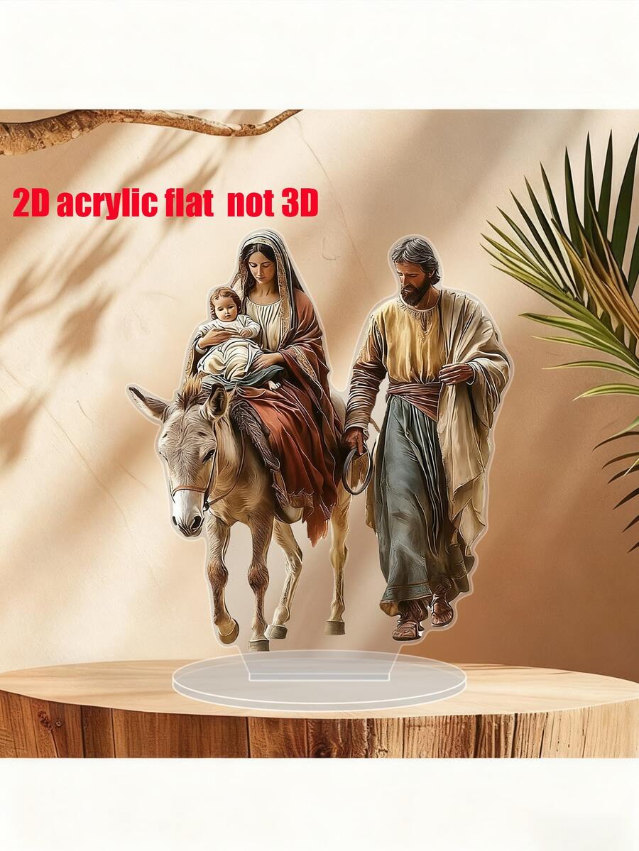 聖誕馬槽場景壓克力桌面立牌,復古聖誕居家裝飾,桌面裝飾品,節日客廳裝飾,場景布置擺件,2D平面壓克力 - 聖家逃亡埃及 - 查看 1