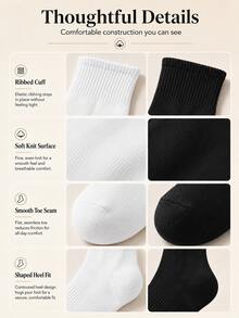 1-20Pairs Solid Combed‑Cotton Mid‑Calf Socks, Elastic Breathable & Versatile, Ideal For Students, Office‑Workers And Sports Lovers Back To School - Multicolor - View 8