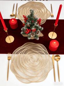 1-6pcs Gold Rose Hollow Placemats, Luxury Modern PVC Irregular Flower Heat-Insulating Non-Slip Table Mats, Suitable For Wedding, Dinner Party, Christmas, Valentine's Day Table Decor, All Seasons - Multicolor - View 4