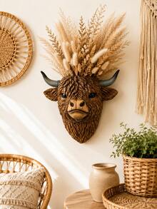 Highland Cow Head Wall Hanging Planter, Rustic Bohemian Style Resin Hanging Flower Pot, Decorative Succulent Plant Holder For Living Room, Bedroom, Entryway, Patio, Farmhouse Wall Decor, Unique Housewarming Gift For Animal Lovers And Women - Multicolor - View 2