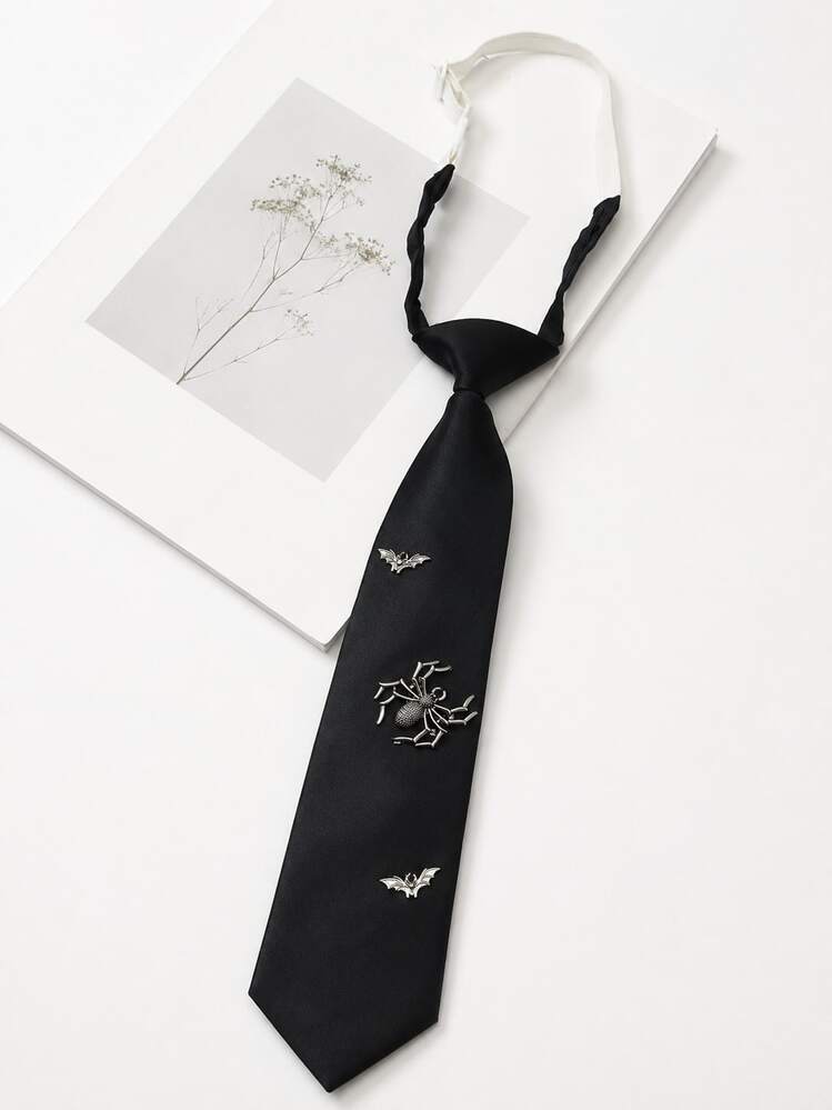 1pc Women's Halloween Costume Necktie, Spider Witch Bat Personalized Dark Punk Style Necktie - Black - View 4